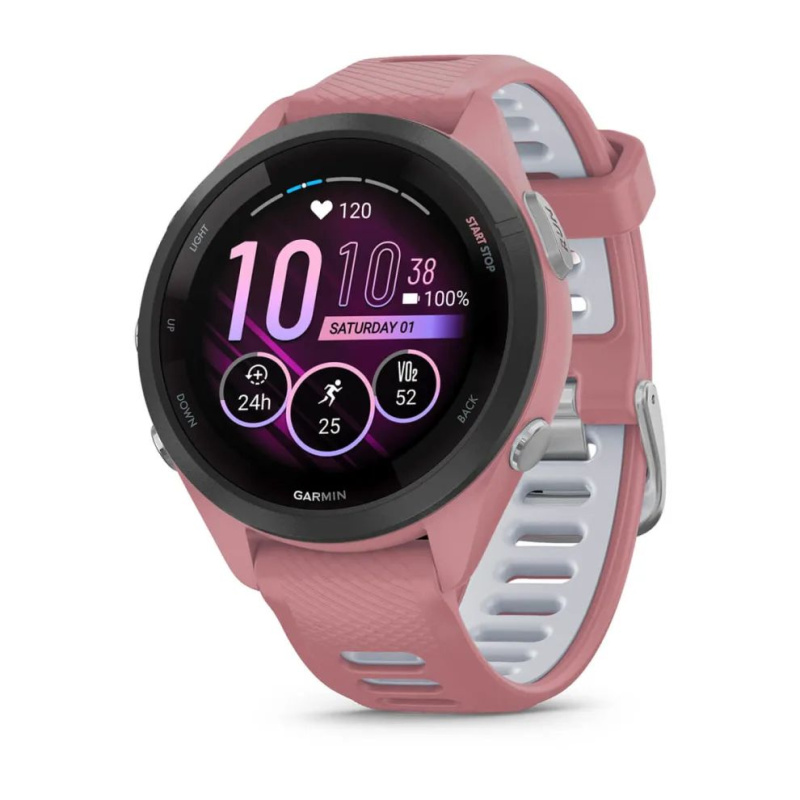 Garmin Forerunner 265s - 42 мм | Black Bezel with Light Pink Case and Light Pink/Powder Grey Silicone Band