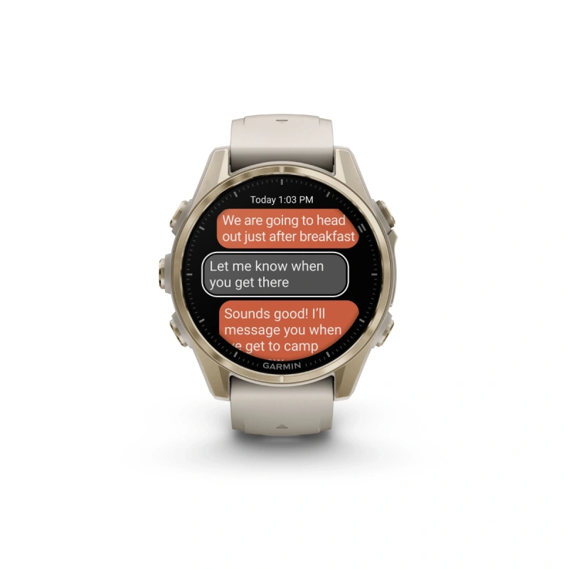 Garmin Fenix 8 - 43 мм AMOLED | Sapphire | Soft Gold with Fog grey/dark sandstone silicone band