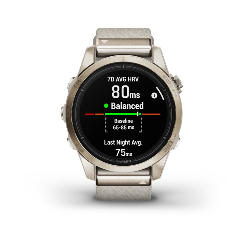 Garmin Epix Pro (Gen 2) - 42 мм SAPPHIRE | Soft Gold with Cream Heathered Nylon Band