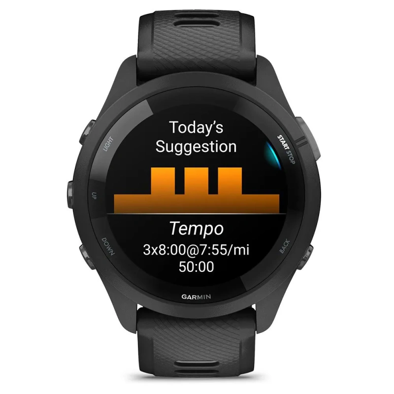 Garmin Forerunner 265 - 46 мм | Black Bezel and Case with Black/Powder Gray Silicone Band