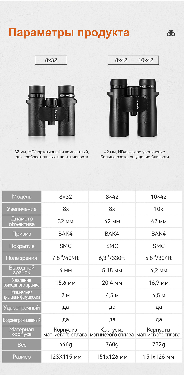 Бинокль Eyeskey Captor ED-10x42