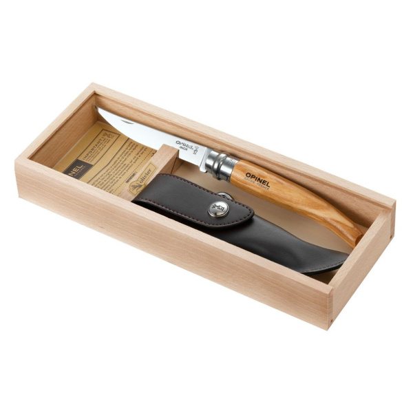 Нож филейный Opinel №10,  нержавеющая сталь, рукоять оливковое дерев, чехол, деревянный футляр, 001090 001090 от прозводителя Opinel