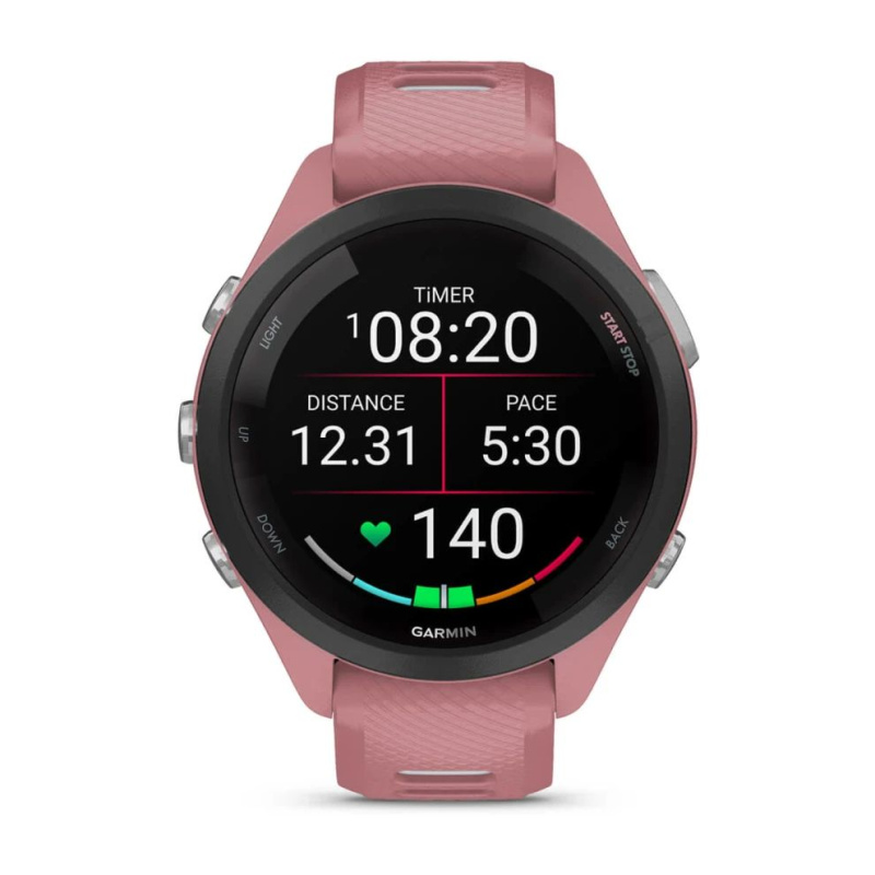 Garmin Forerunner 265s - 42 мм | Black Bezel with Light Pink Case and Light Pink/Powder Grey Silicone Band